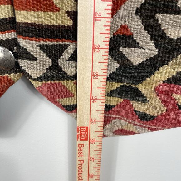 Vintage Turkish Kilim Vest Men's Large Beige Orange Artisan Wool Aztec Southwest - Picture 14 of 14
